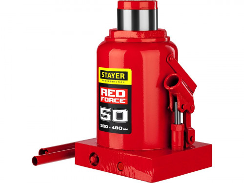 Домкрат гидравлический бутылочный STAYER RED FORCE Professional (50 тонн + высота: от 300 до 480 мм) / 43160-50