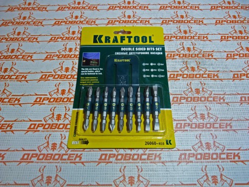 Набор бит KRAFTOOL,Cr-V сталь, 9 двухстор.бит х 65 мм, 9 предметов, пластиковый держатель / 26060-H10