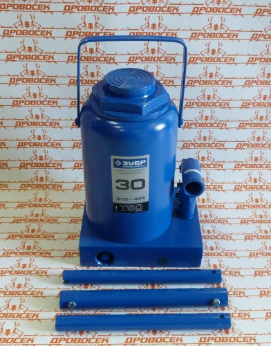 Домкрат гидравлический бутылочный ЗУБР Т-50 Профессионал (30 тонн + высота: от 285 до 465 мм) / 43060-30