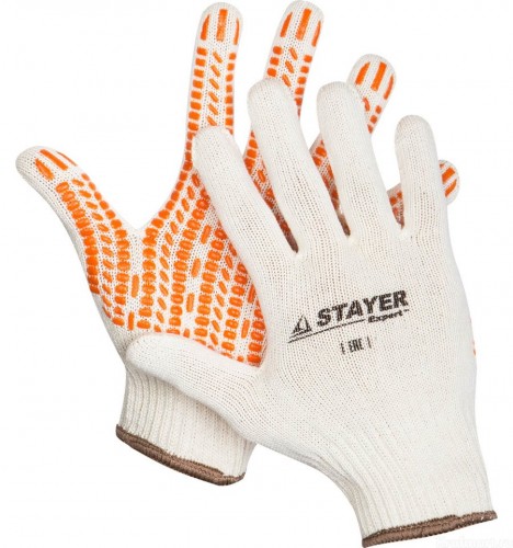 Перчатки STAYER трикотажные с защитой от скольжения, EXPERT, 10 класс, х/б, L-XL / 11401-XL