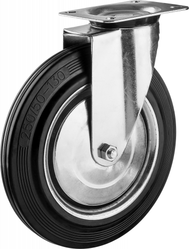 Колесо поворотное d=250 мм, г/п 210 кг, резина/металл, игольчатый подшипник, ЗУБР Профессионал / 30936-250-S