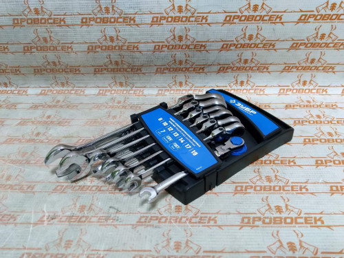 Набор комбинированных гаечных ключей трещоточных шарнирных 7 шт, 8 - 19 мм, ЗУБР / 27101-H7