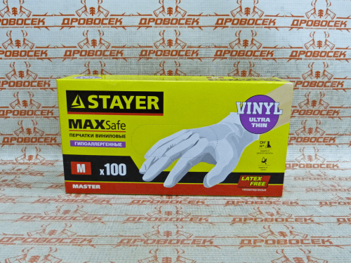 Перчатки виниловые STAYER MAXSafe, MASTER, размер M, 100 шт. / 11207-M