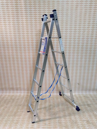 Лестница алюминиевая универсальная СИБИН двухсекционная со стабилизатором, 2х7 ступеней / 38823-07 (308 см)