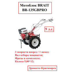 Мотоблок BRAIT BR-135GBPRO (9л.с.) с ВОМ, пониженной передачей, колесо 5,00*12 / 04.01.068.048