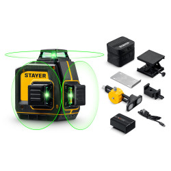Лазерный уровень, зеленый STAYER SL-3D, (34963-2) с набором / 34963-2