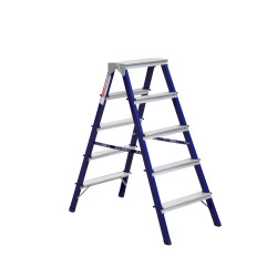 Двухсторонняя стремянка стальная окрашенная с алюминиевыми ступенями 5 ст.