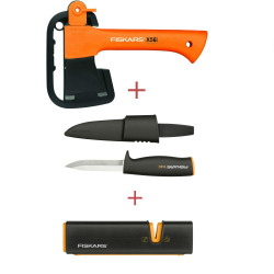 Промо-набор из трех предметов Fiskars Х5 + нож общего назначения + точилка в сумке / 1025441