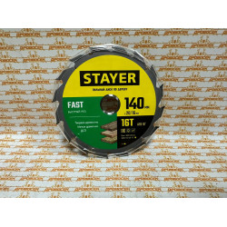 STAYER Fast, 140 x 20/16 мм, 16Т, быстрый рез, пильный диск по дереву / 3680-140-20-16