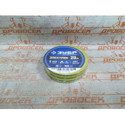 Изолента самозатухающая ПВХ ЗУБР желто-зеленая (ширина 19 мм + длина 20 м + 6000 В) / 1234-6_z01