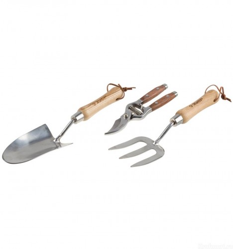 Набор ЗУБР садовый: совок посадочный широкий, вилка посадочная, секатор, серия "Эксперт", 3 предмета / 4-39479-H3