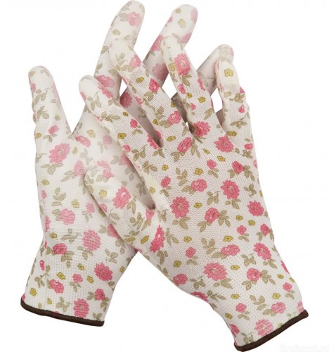 Перчатки садовые GRINDA, прозрачное полиуретановое покрытие, 13 класс вязки, с рисунком, M / 11291-M