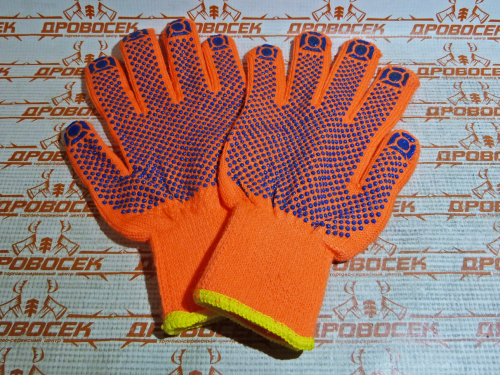 Перчатки трикотажные ЗУБР утепленные с защитой от скольжения, 10 класс, акрил, сигнальный цвет, S-M / 11464-S