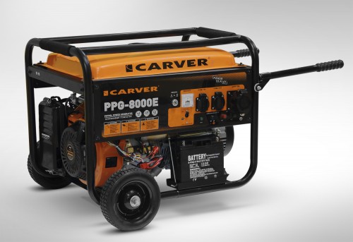 Генератор бензиновый Carver PPG-8000E (8 кВт + электропуск + аккумулятор + ручки и колеса)