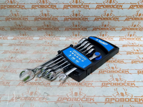 Набор ключей гаечных комбинированных трещоточных ЗУБР "Профи" 8-17 мм, 6 шт. / 27074-H6