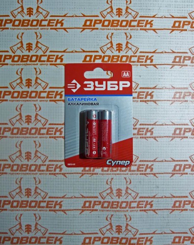 Батарейка ЗУБР "СУПЕР" щелочная (алкалиновая), тип AA, 1.5 В, 2 шт. на карточке / 59213-2C