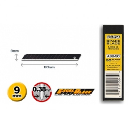 Лезвия OLFA сегментированные BLACK MAX, 9х80х0,38мм, 13 сегментов, (10 шт) (Япония) / OL-ABB-10B