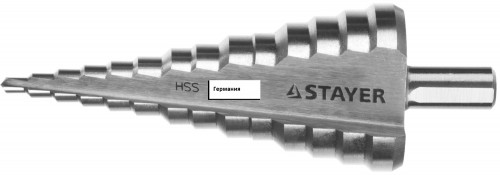 Сверло по металлу ступенчатое STAYER, 29660-6-20-8, серия MASTER, быстрорежущая сталь, Ø6-20/75 мм, 8 ступеней, трехгранный хвостовик 8 мм