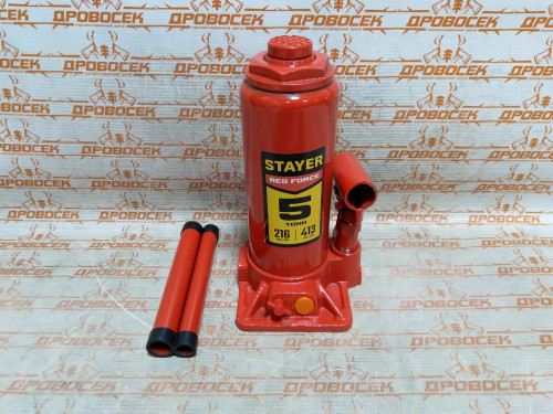 Домкрат бутылочный гидравлический STAYER RED FORCE 5т 216-413мм / 43160-5